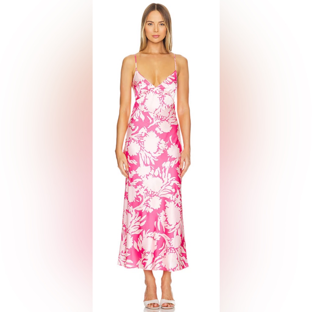 Revolve Bardot Pink And White Floral Dress